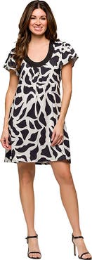 24seven Comfort Apparel Maternity Black and White Short Sleeve Scoop Neck Mini Dress