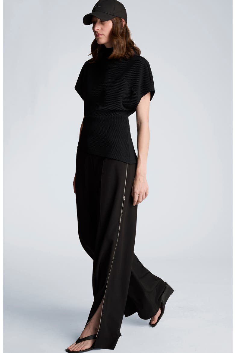 High Waist Pintuck Wide Leg Pants, Alternate, color, BLACK