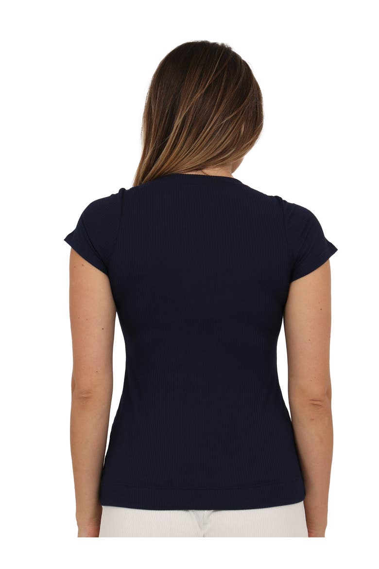 Basic Ribbed Knit Round Neck Short Sleeve Top, Alternate, color, Navy