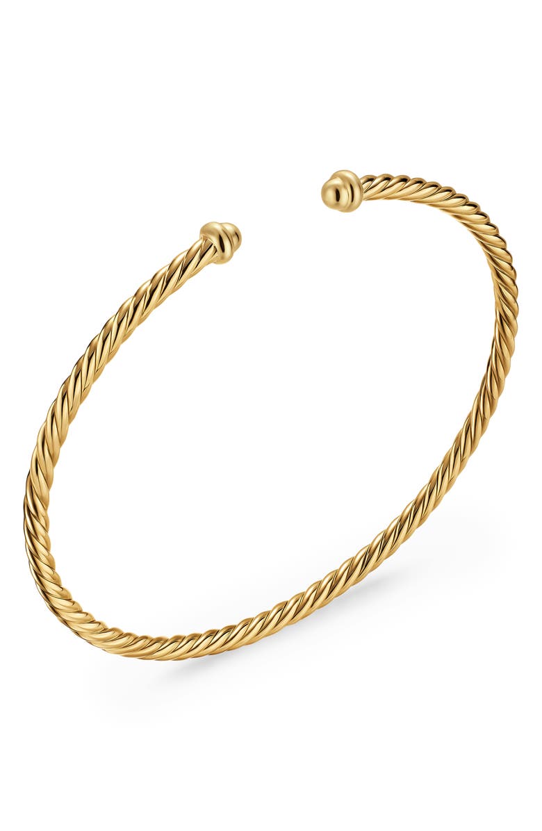 David Yurman Micro Cable Flex Open Bracelet in 18K Gold, 2.6mm, Alternate, color, Gold