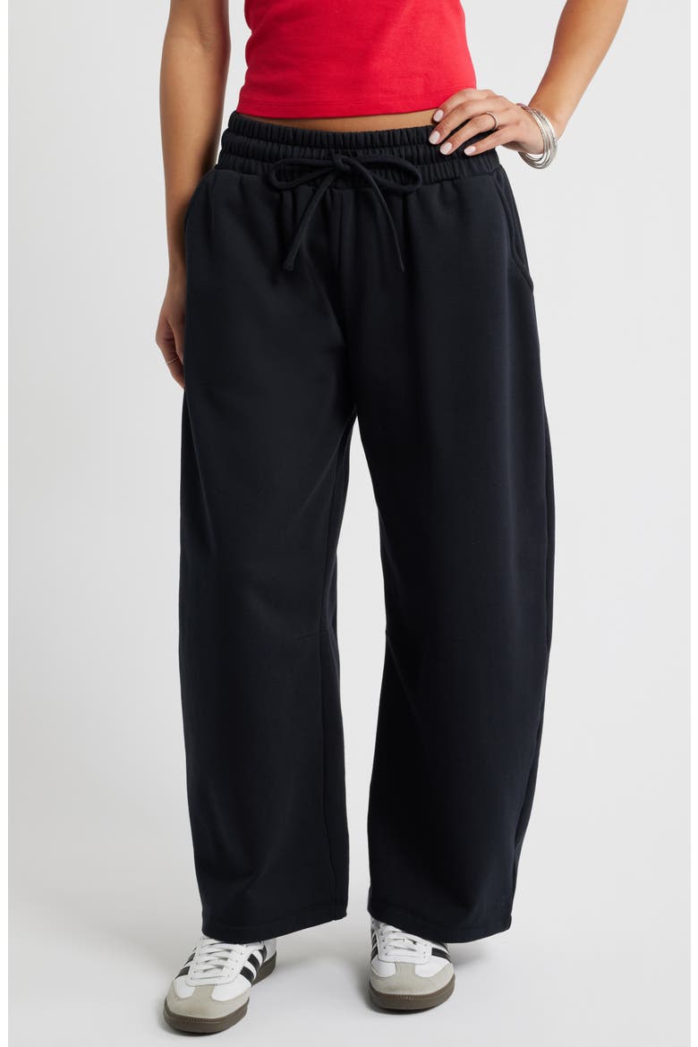 Barrel Leg Fleece Sweatpants, Main, color, BLACK