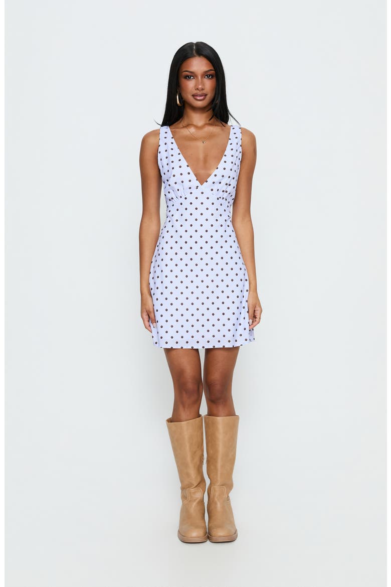 Nellie Polka Dot Sleeveless Minidress, Alternate, color, BLUE/ BROWN POLKA DOT