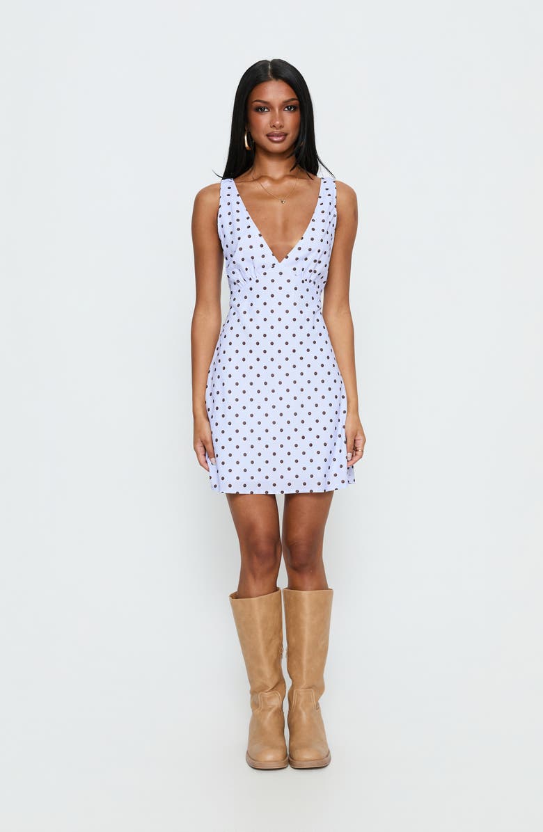 Princess Polly Nellie Polka Dot Sleeveless Minidress, Alternate, color, Blue/ Brown Polka Dot