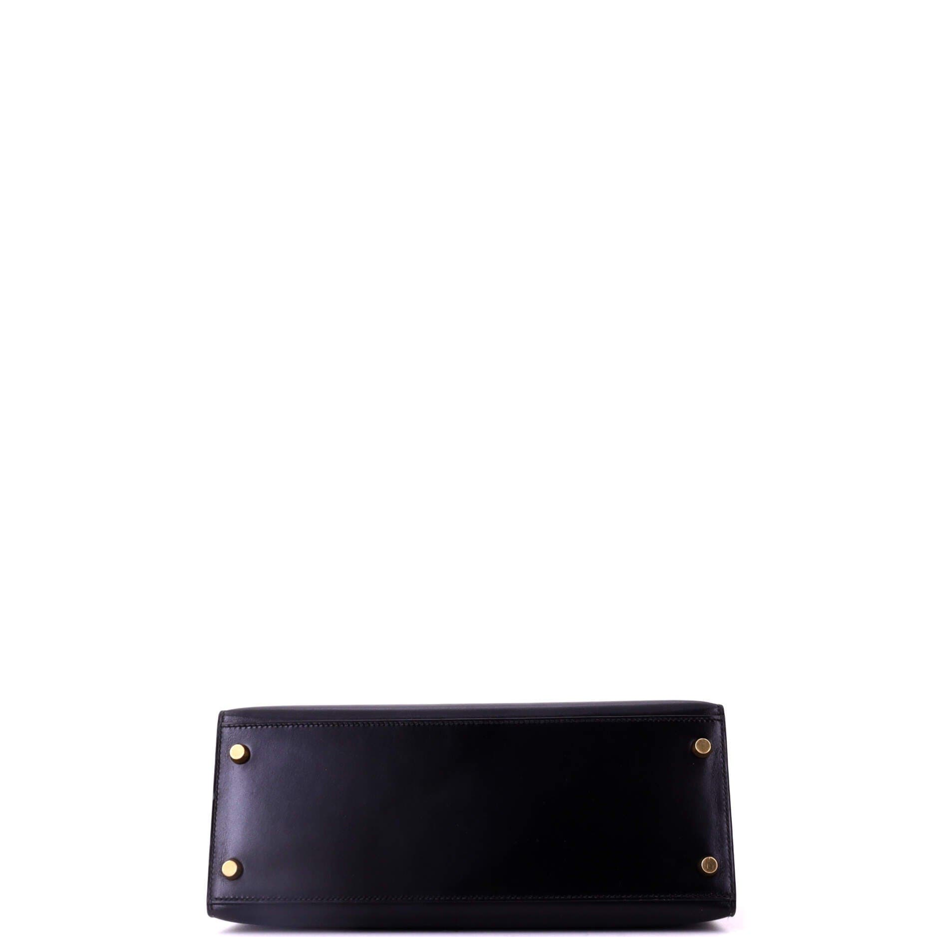 Pre-Owned Hermes Kelly Handbag Black Box Calf with Gold Hardware 28, Alternate, color, Noir