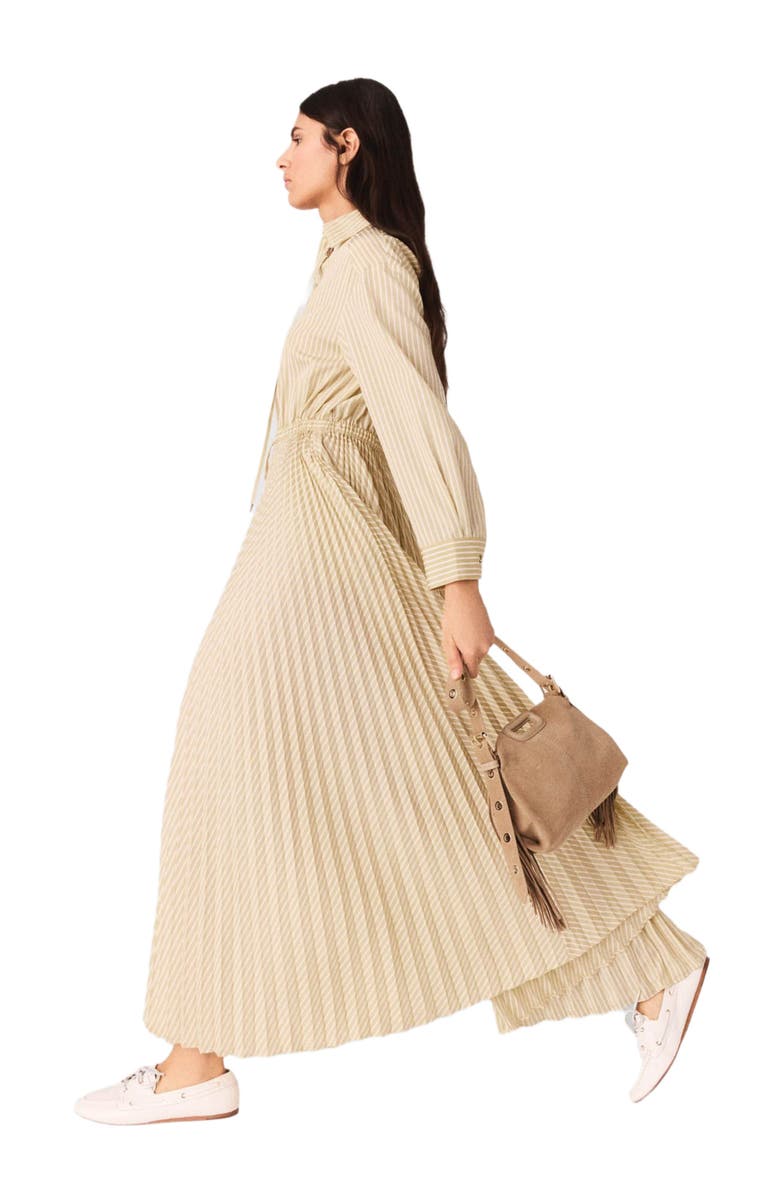 maje Eyelet pleated maxi dress, Alternate, color, Pale Yellow