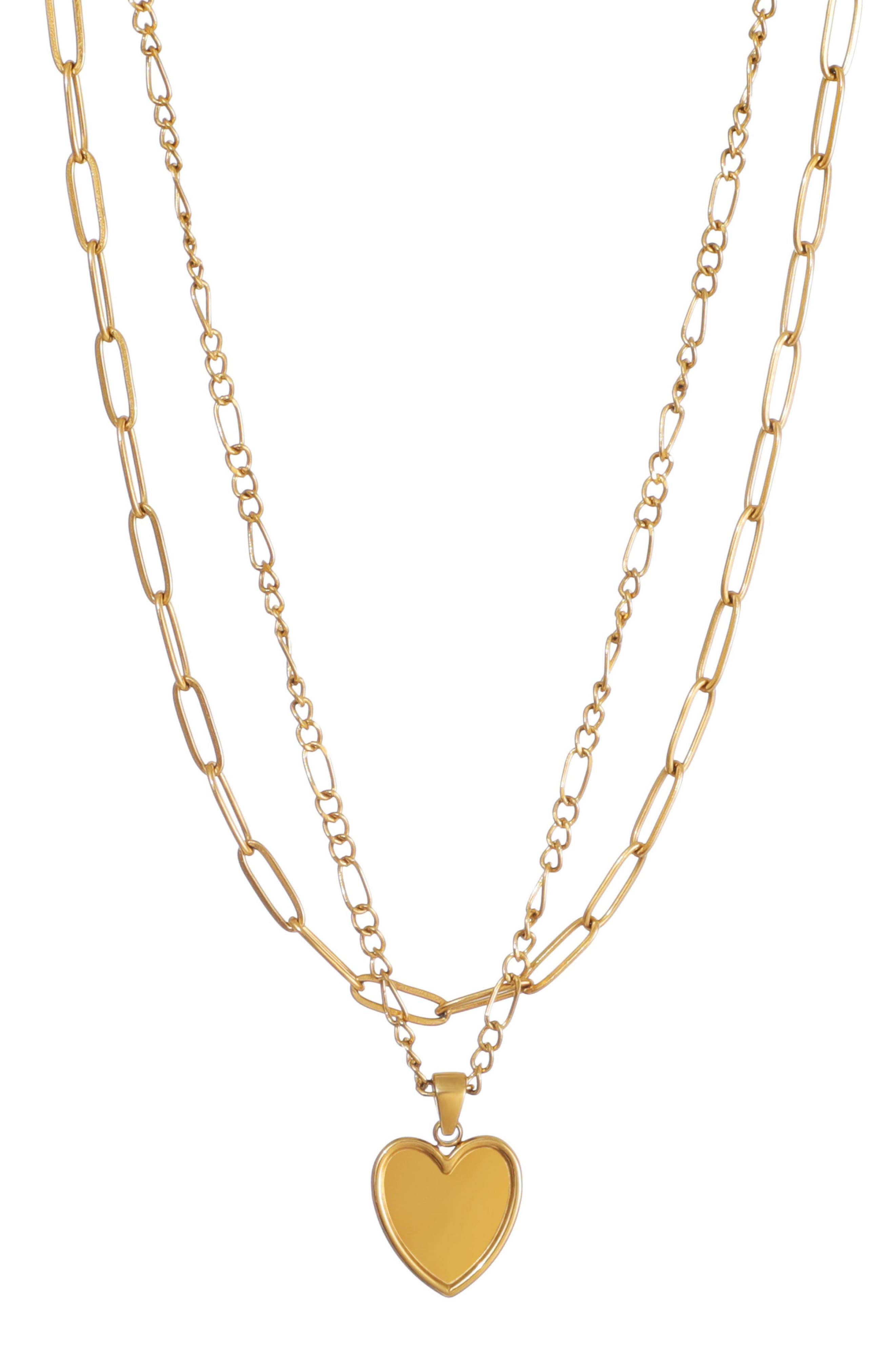 Adornia Set of 2 Oval Link Chain & Heart Pendant Necklaces