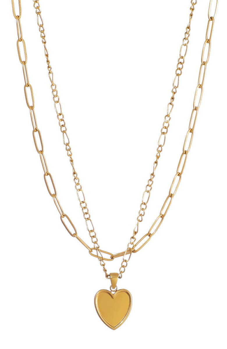 Adornia Set of 2 Oval Link Chain & Heart Pendant Necklaces, Main, color, Gold