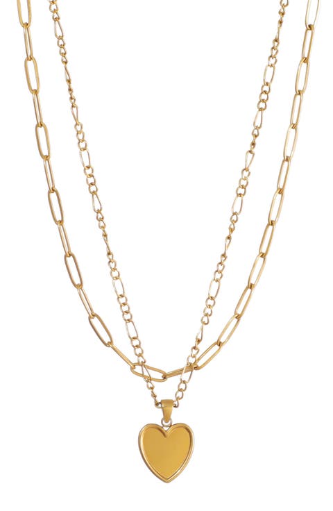 Set of 2 Oval Link Chain & Heart Pendant Necklaces