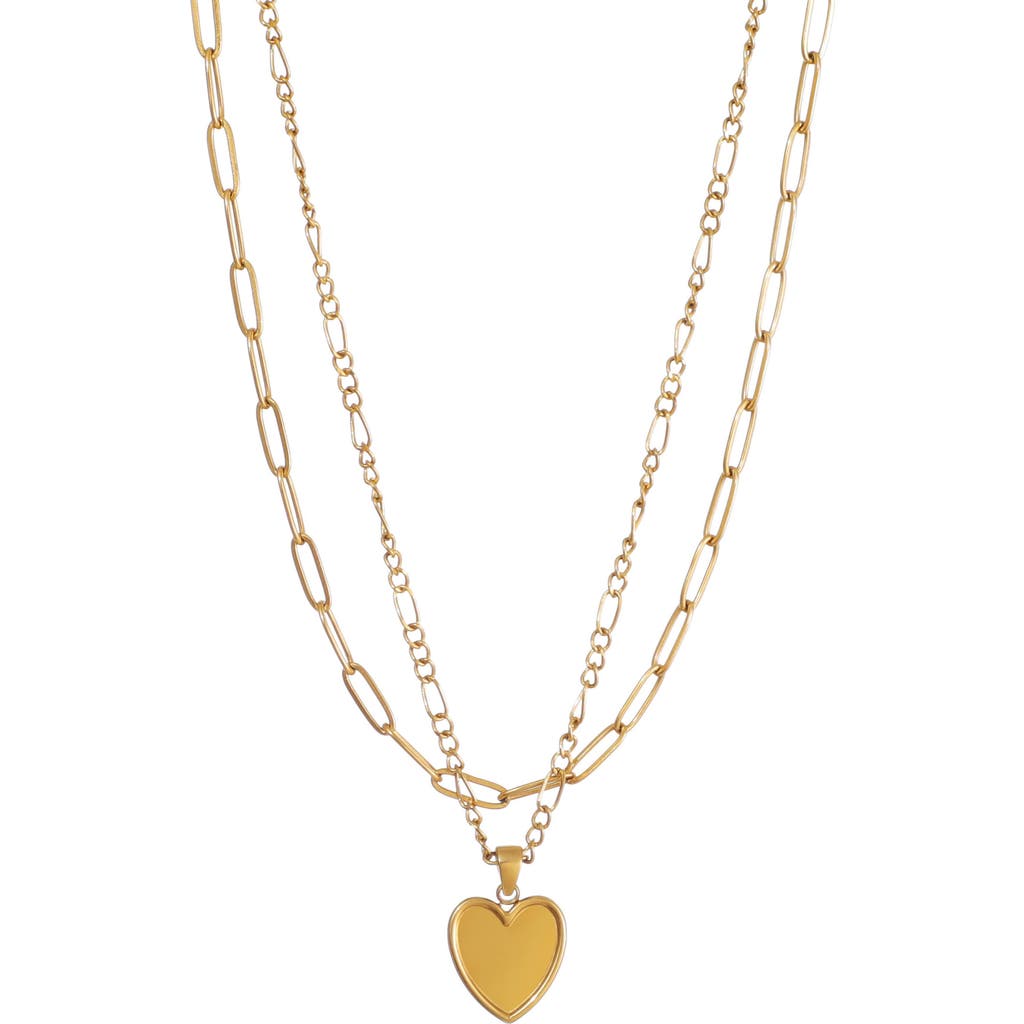 Adornia Set Of 2 Oval Link Chain & Heart Pendant Necklaces In Gold