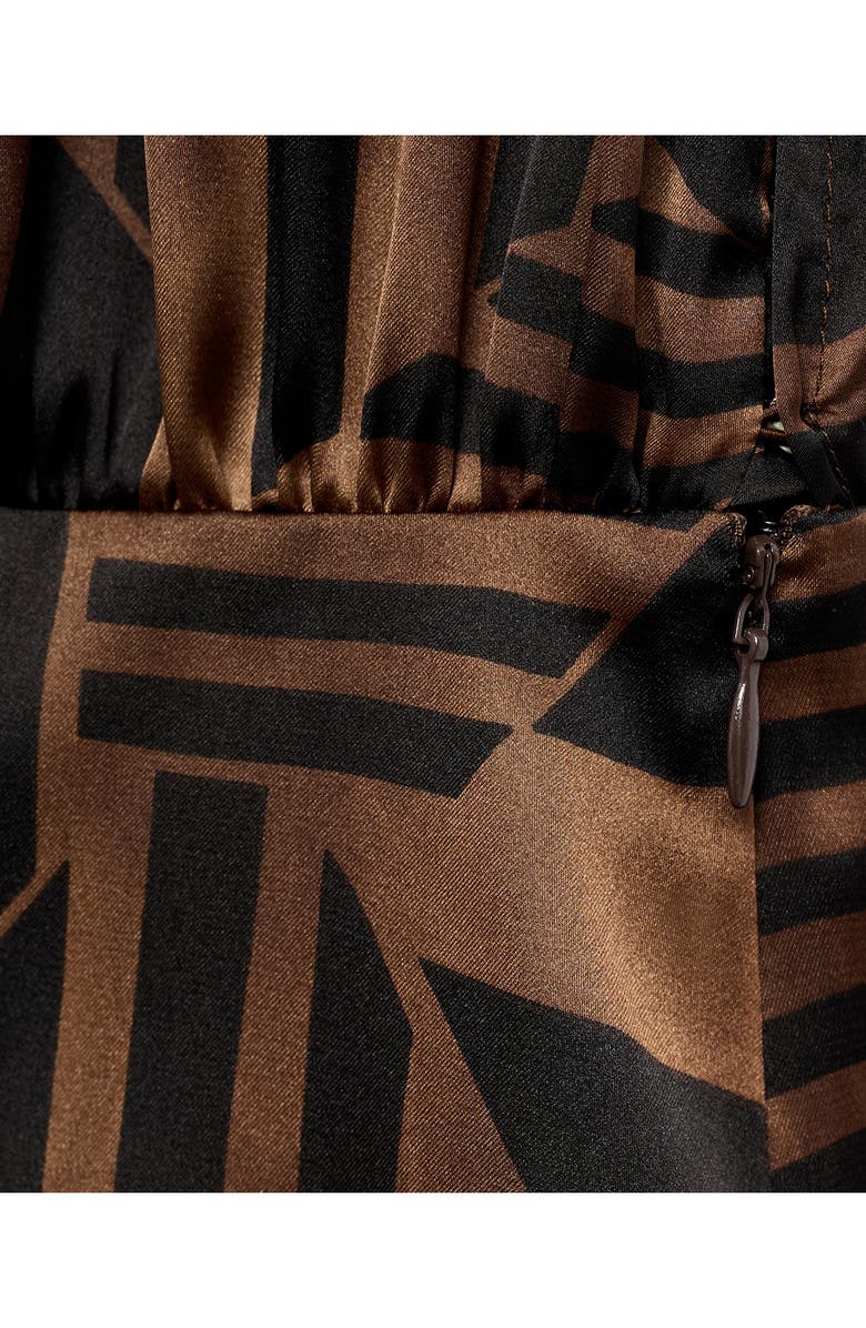 MANGO Mixed Stripe Long Sleeve Satin Mini Shirtdress, Alternate, color, Brown