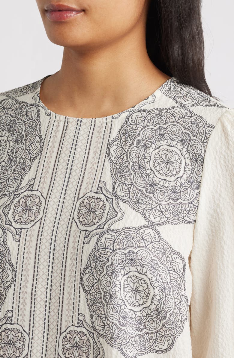 Bobeau Border Print Top, Alternate, color, Antq White Medal Brdr