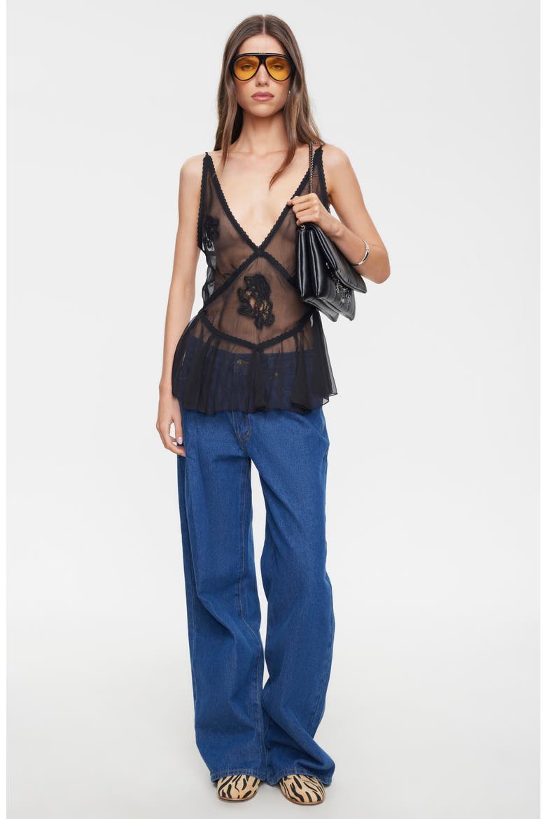 Sheer Luck Peplum Camisole, Alternate, color, NOIR