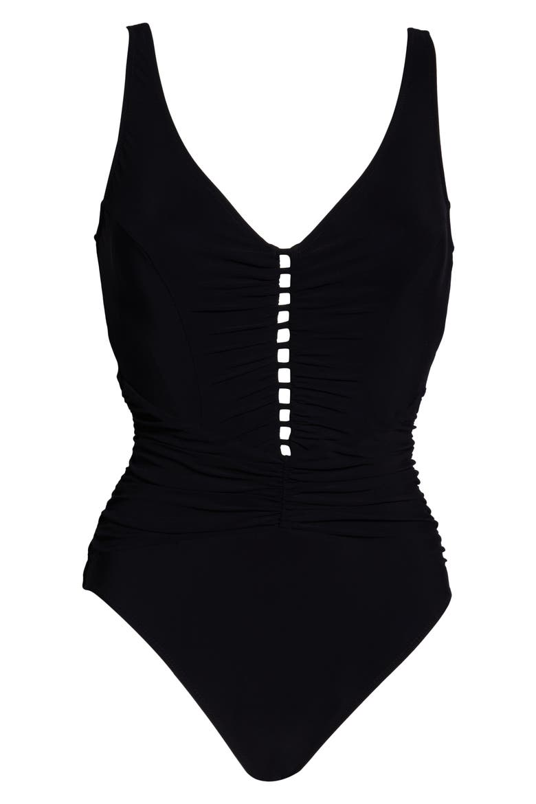 Cocktail Party One-Piece Swimsuit, Alternate, color, BLACK