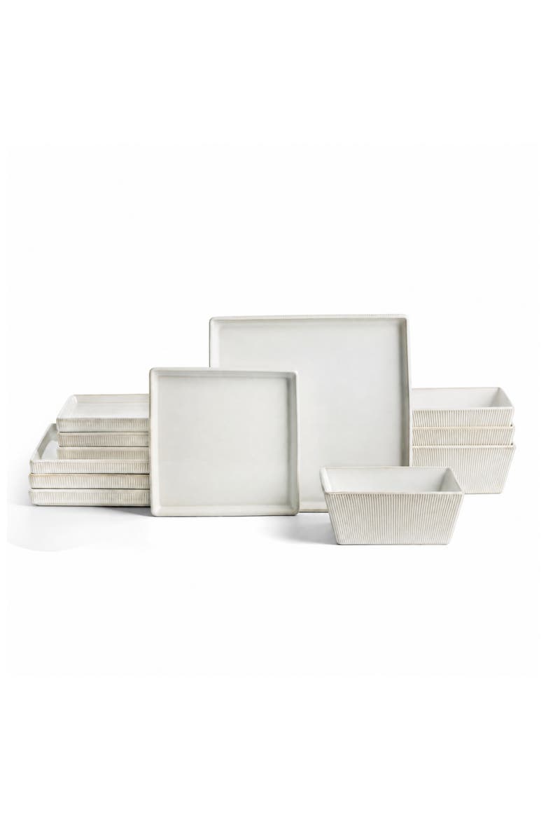 Grace Ribbed Stoneware 12-Piece Dinnerware Set, Main, color, White