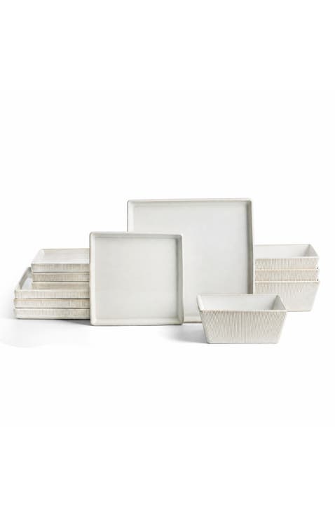 Grace Ribbed Stoneware 12-Piece Dinnerware Set