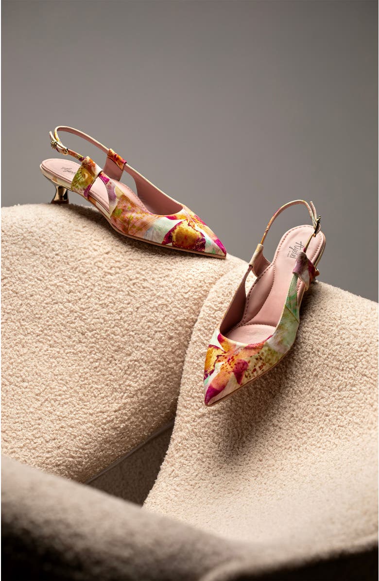 Ayelet by Naot Vida Slingback Pointed Toe Kitten Heel Pump, Alternate, color, Pink Floral Print