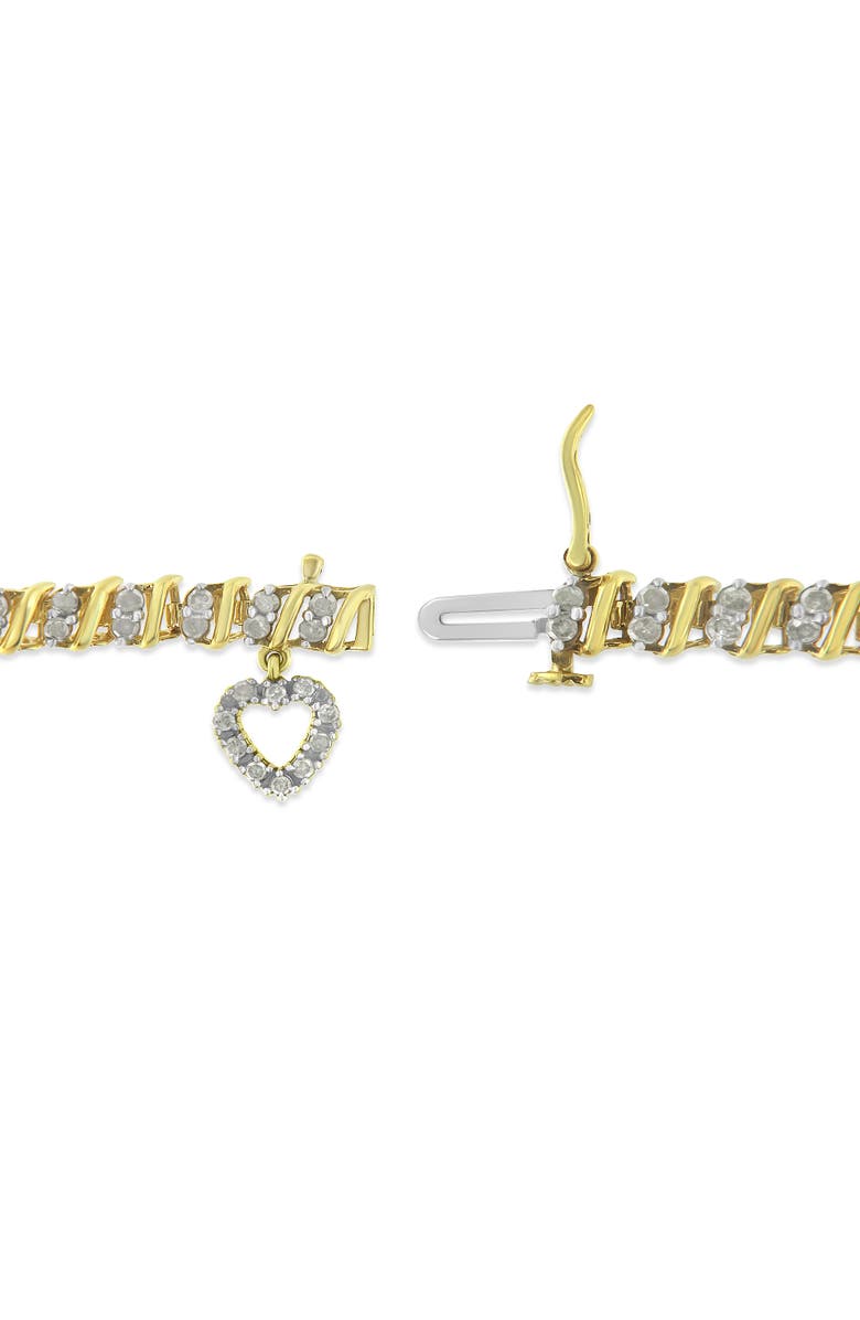 Haus of Brilliance 10K Yellow Gold 2.0 Cttw Diamond 2 Row Link and Heart Charm Link Bracelet, Alternate, color, Yellow