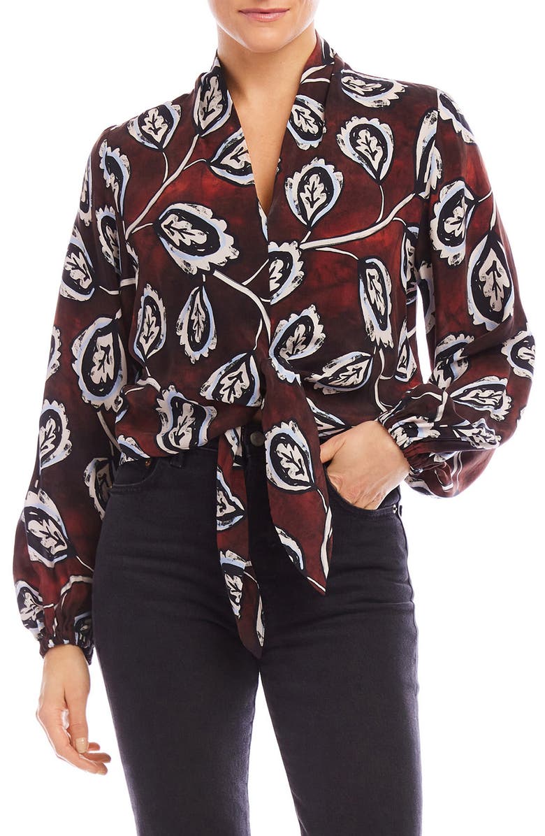 FIFTEEN TWENTY Scarlet Long Sleeve Tie Front Top, Main, color, Floral