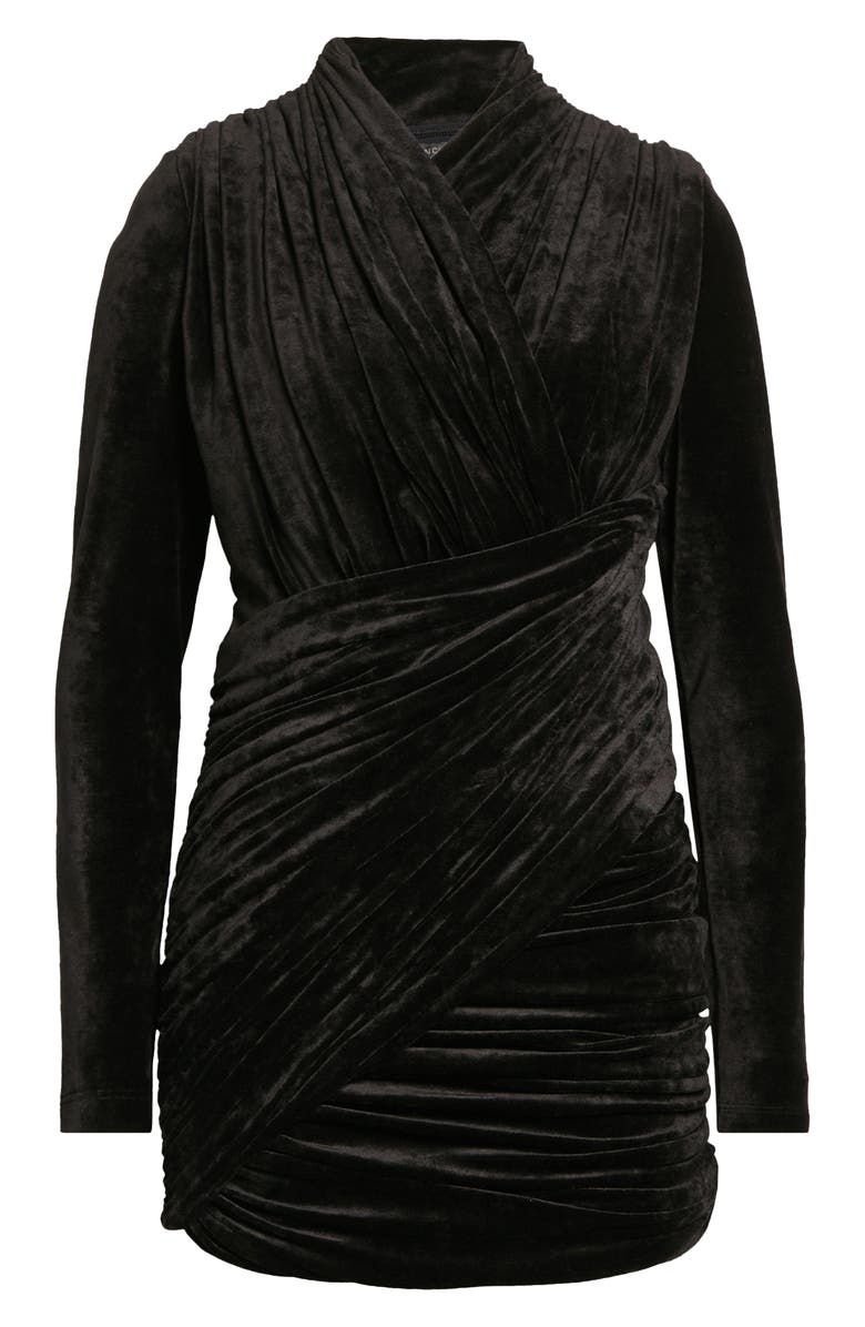 Balenciaga Draped Long Sleeve Velvet Minidress, Alternate, color,