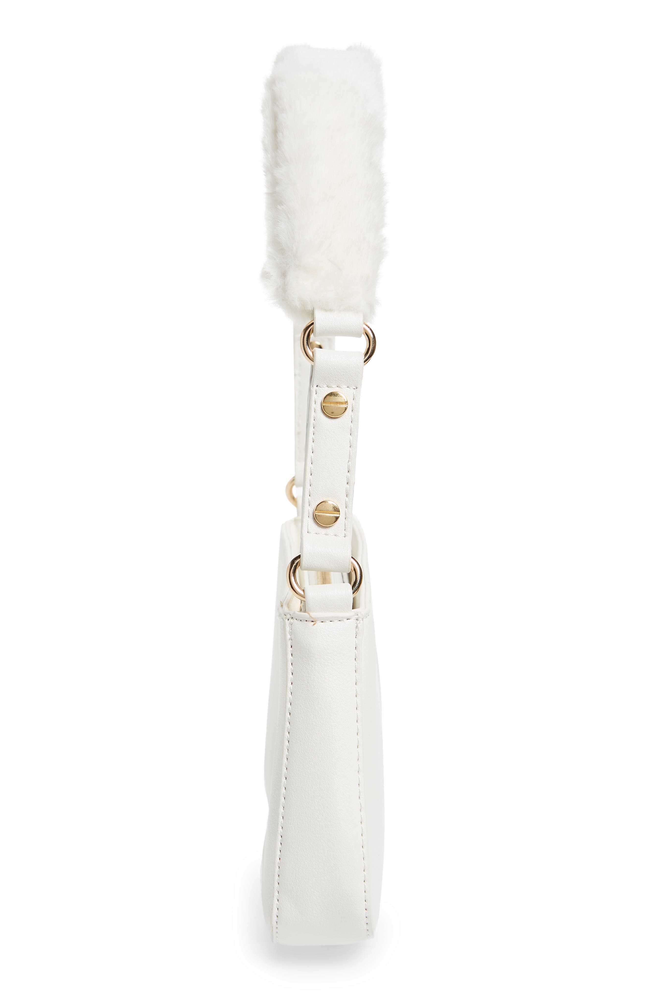 Scarlett Faux Fur Strap Baguette Bag, Alternate, color, WHITE
