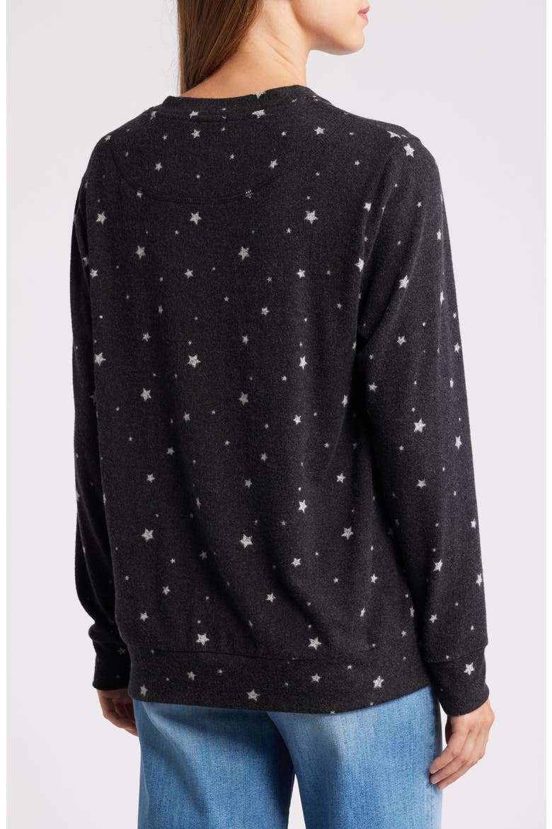 Star Print Long Sleeve Brushed Jersey Top, Alternate, color, BLACK/ GRAY