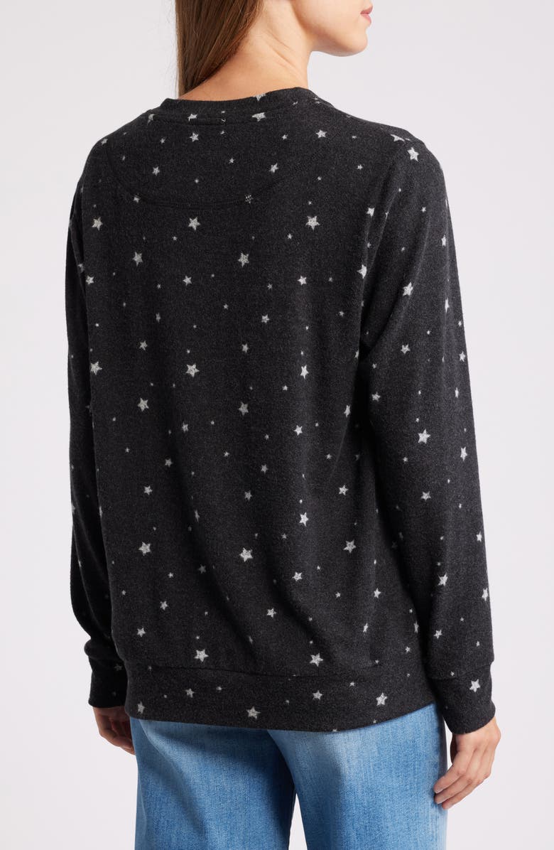 Loveappella Star Print Long Sleeve Brushed Jersey Top, Alternate, color, 