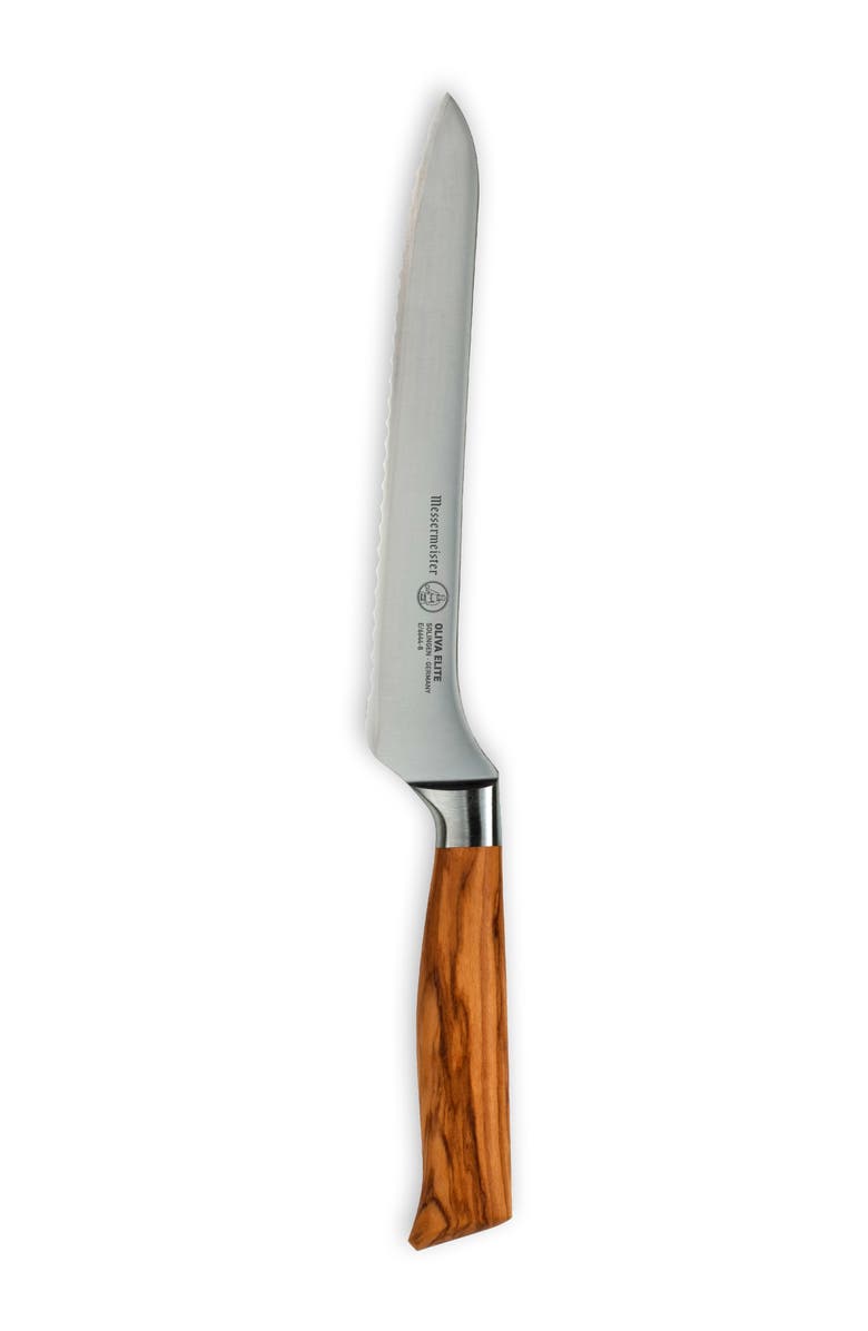 Messermeister Oliva Elite 8 inch Scalloped Offset Knife, Main, color, Oliva