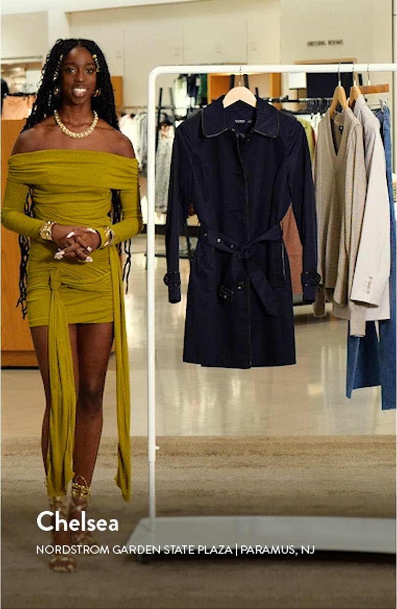 Hooded Belted Faux Leather Trim Trench Coat, sales video thumbnail