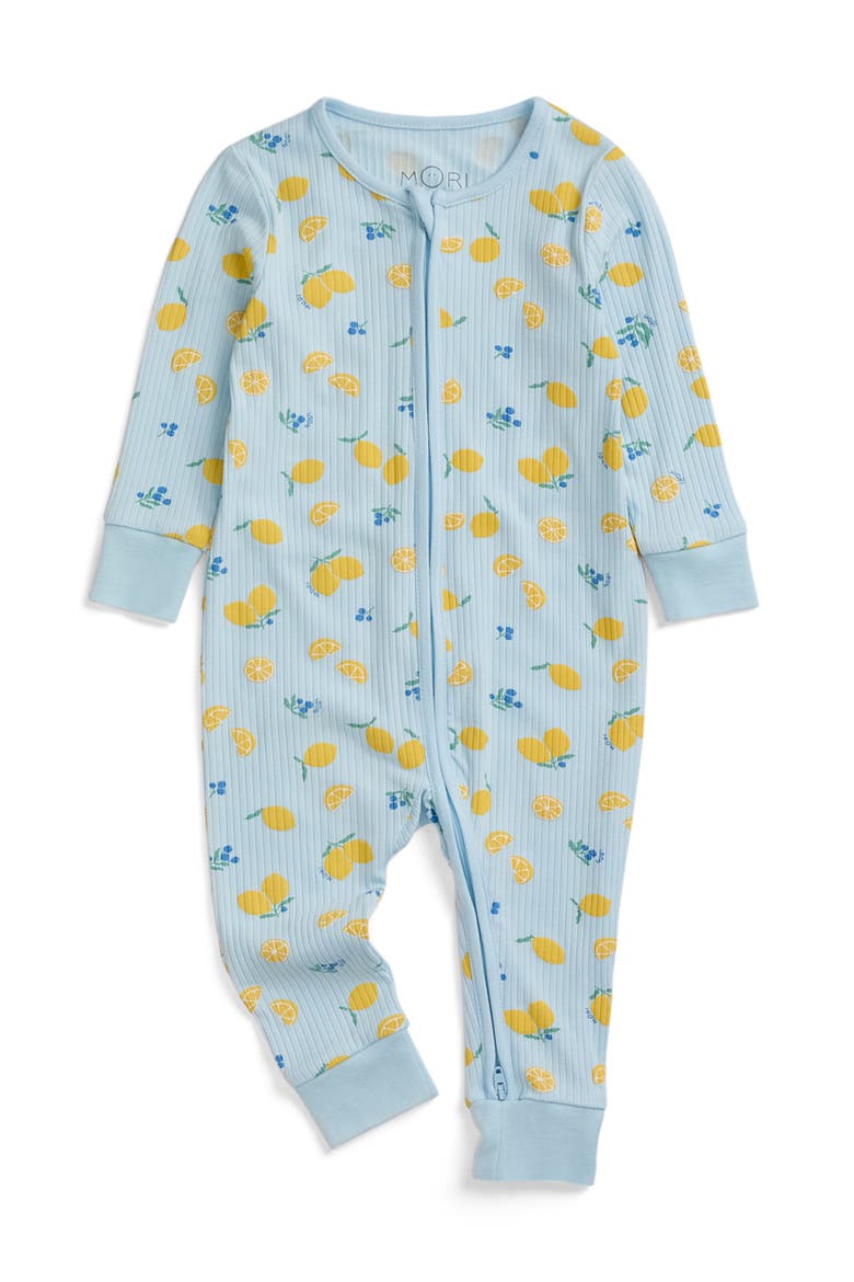 Ribbed Two Way Zip-Up Romper, Main, color, Citrus & Omphalodes