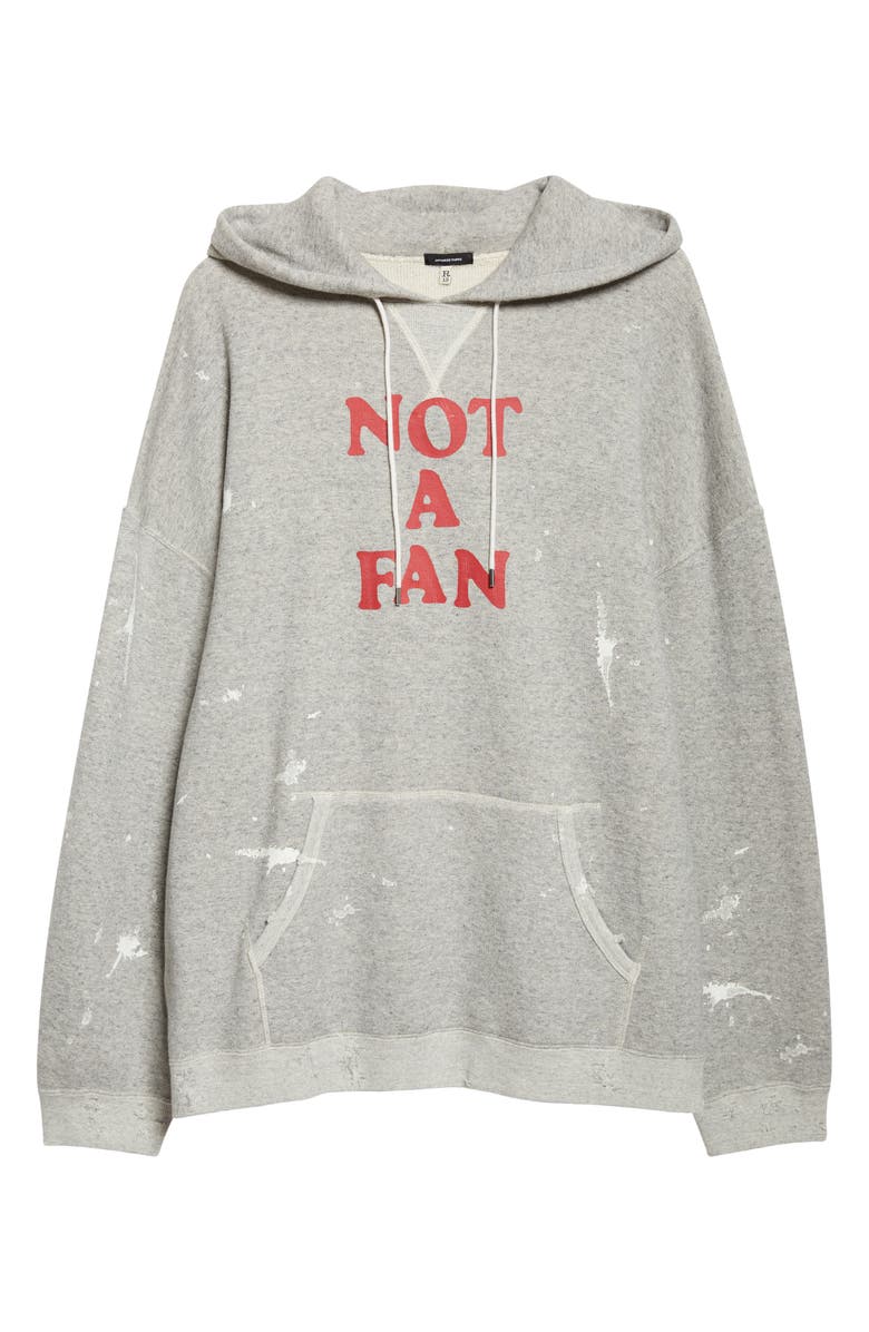 R13 Not a Fan Paint Splattered Oversize Graphic Hoodie, Main, color, Heather Grey