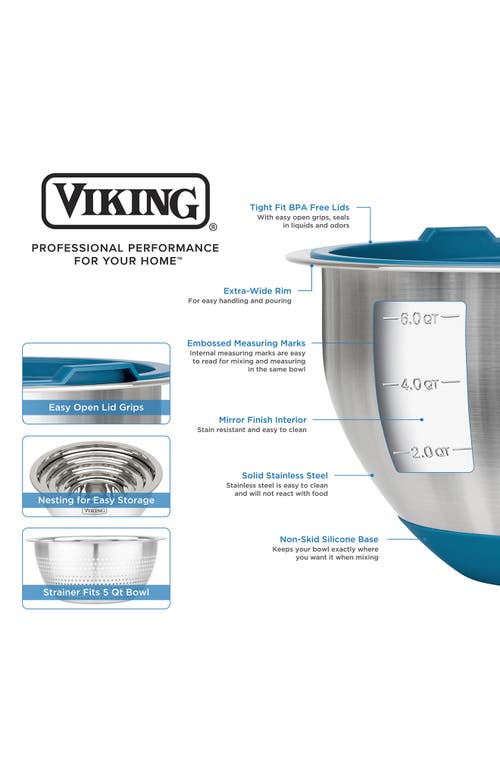 Viking 9 Pc Stainless Steel Bowl Set With Strainer In Teal