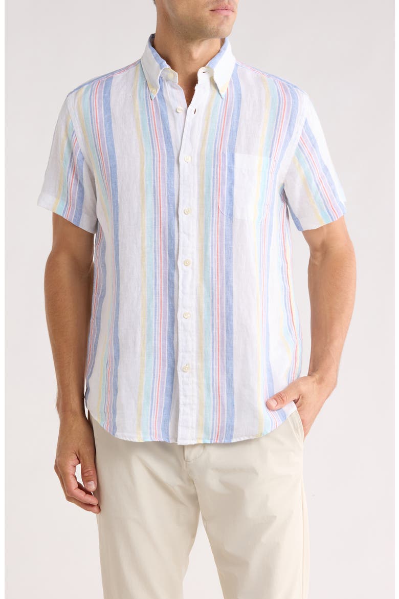 Regular Fit Stripe Linen Button-Up Shirt, Main, color, WHITE/ BLUE STIPE