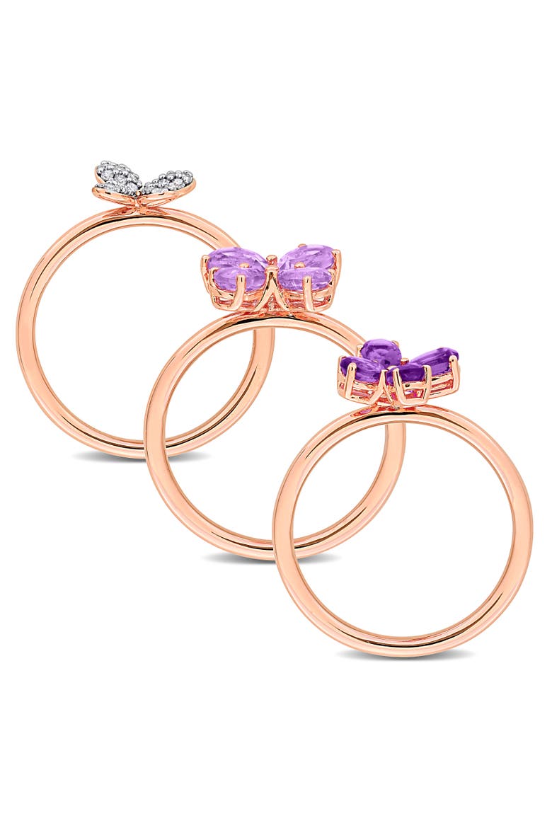 Amethyst & Diamond Floral 3-Piece Ring Set, Alternate, color, Amethyst