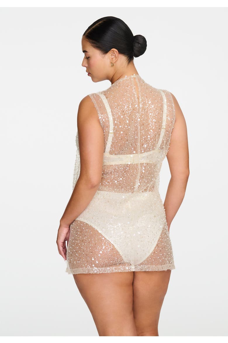 The Mock Neck Mini Dress- Sequin, Alternate, color, PEARL