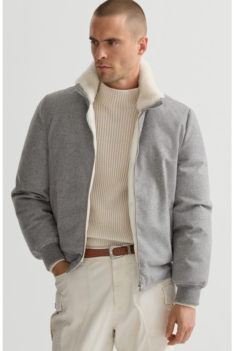 Bonded wool flannel down jacket with detachable hood, Alternate, color, Panama