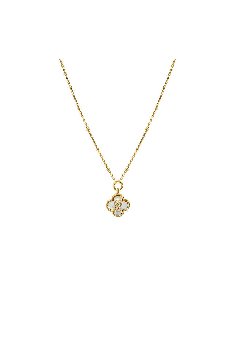 Pave Initial Four Leaf Clover Stone Necklace, Main, color, Gold - I