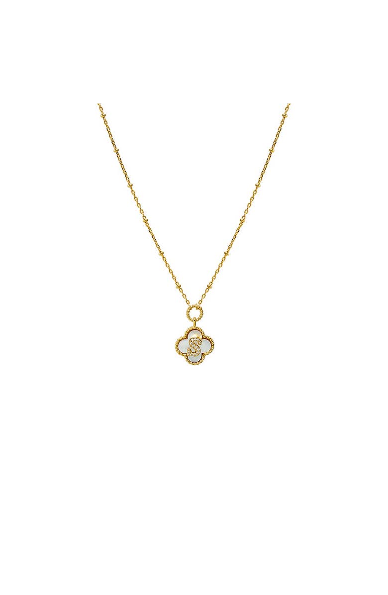 BY ADINA EDEN Pave Initial Four Leaf Clover Stone Necklace, Main, color, Gold - A