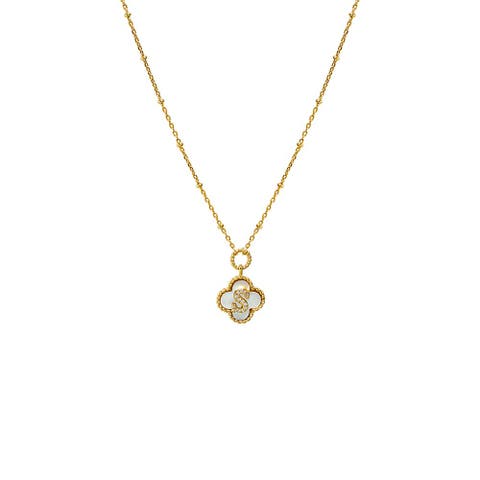 Pave Initial Four Leaf Clover Stone Necklace