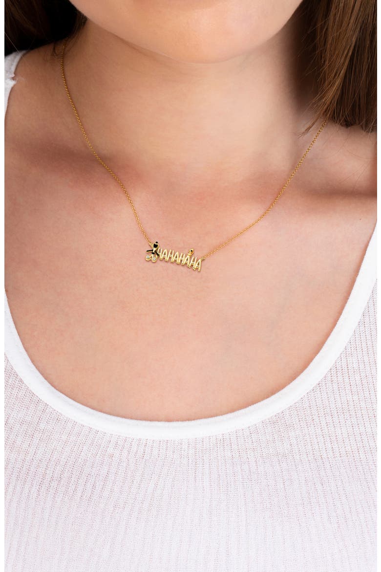 x Peanuts® HA HA HA Snoopy & Woodstock Pendant Necklace, Alternate, color, 18KT YELLOW GOLD / CLEAR STONE