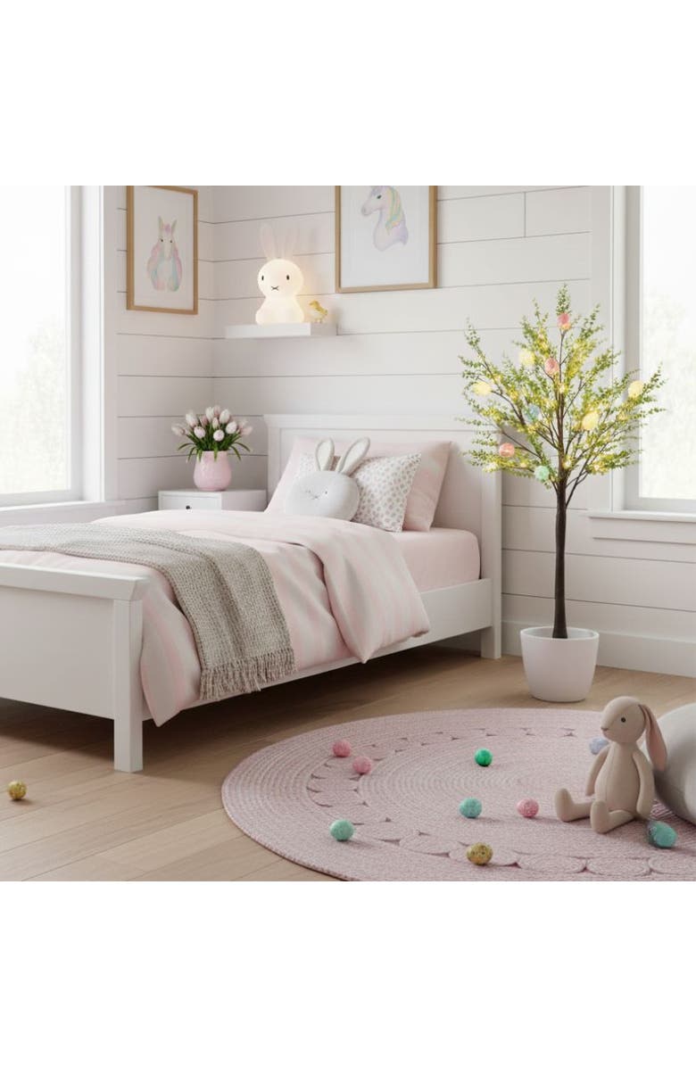 NEARLY NATURAL 3-ft Pre-Lit Artificial Easter Egg Twig Tree with Greens and 40 Warm White LED Lights, Alternate, color, Green