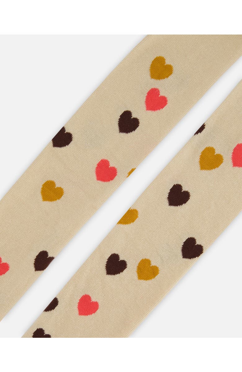 Deux par Deux Girl's Jacquard Tights Beige Little Hearts, Alternate, color, 