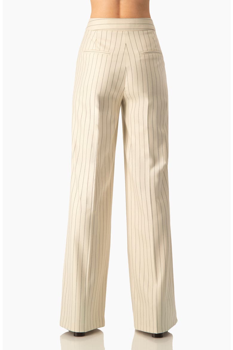 Pinstripe Wide-Leg, High-Waist Tailored Pants, Alternate, color, Beige