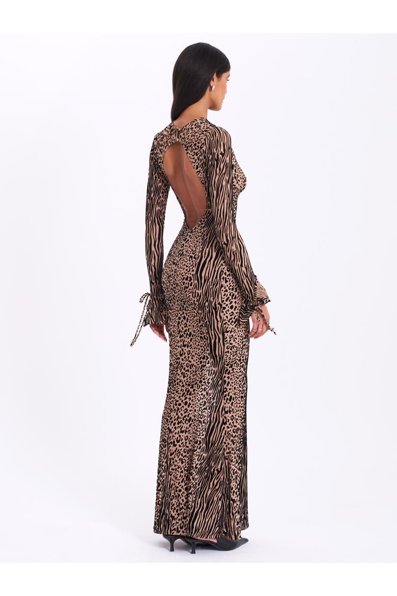 Waylynn Backless Burnout Velvet Maxi Dress, Alternate, color, Nude Black Animal Print