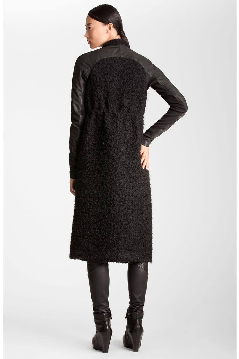 Long Leather Trim Coat, Alternate, color, BLACK
