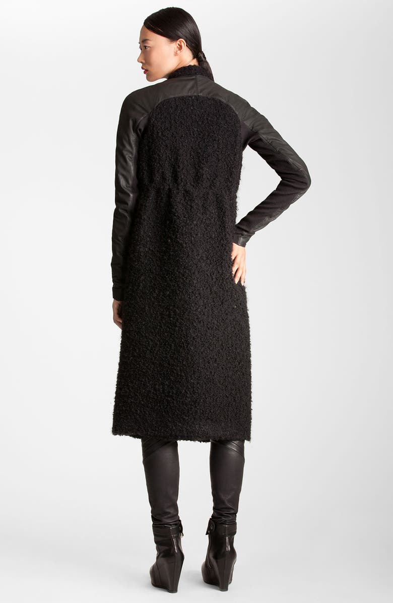 Rick Owens Long Leather Trim Coat, Alternate, color,