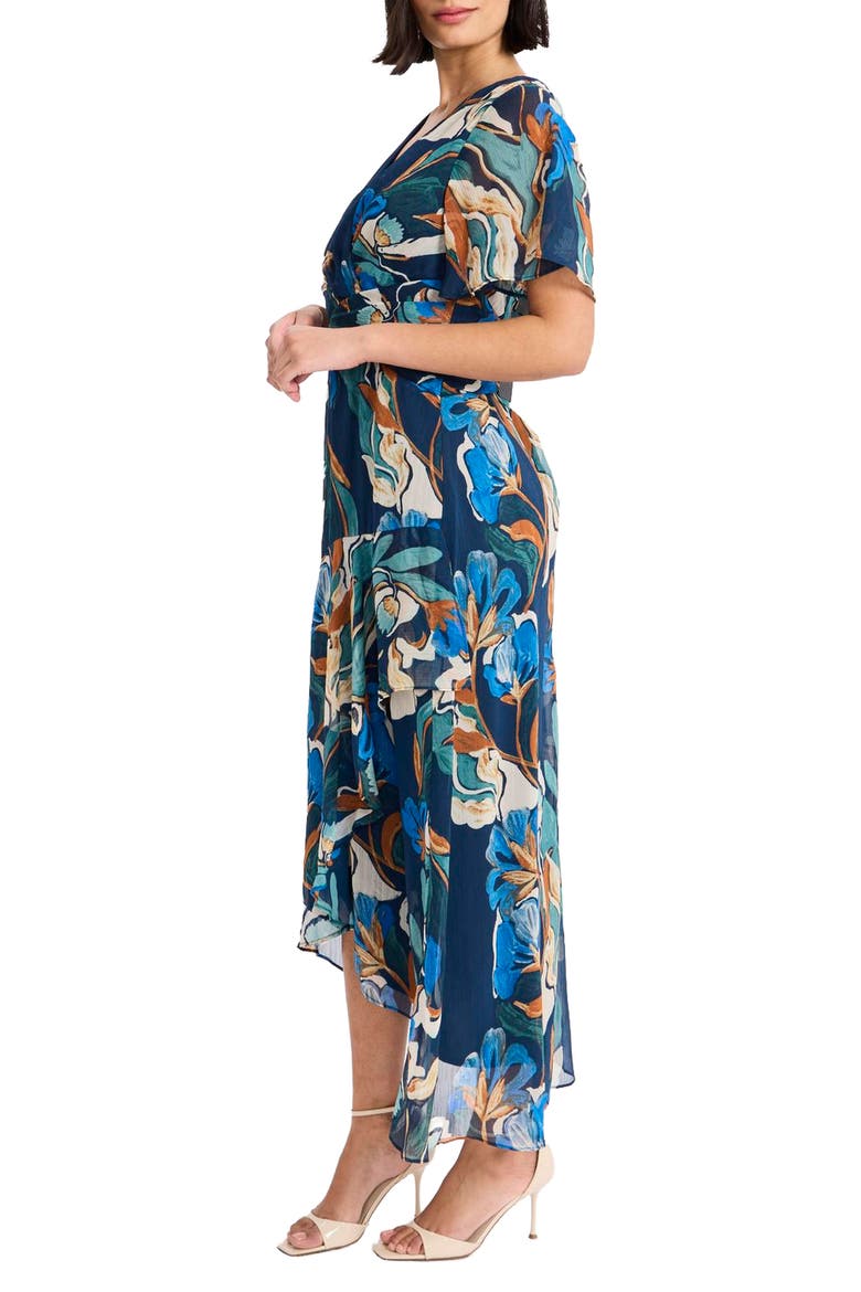 Printed Chiffon Maxi Dress, Alternate, color, TEAL/ GREEN
