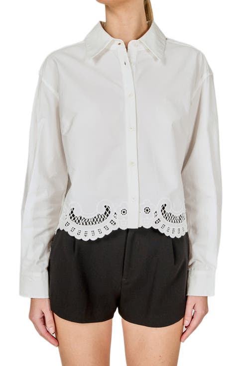 Embroidered Hem Button-Up Shirt