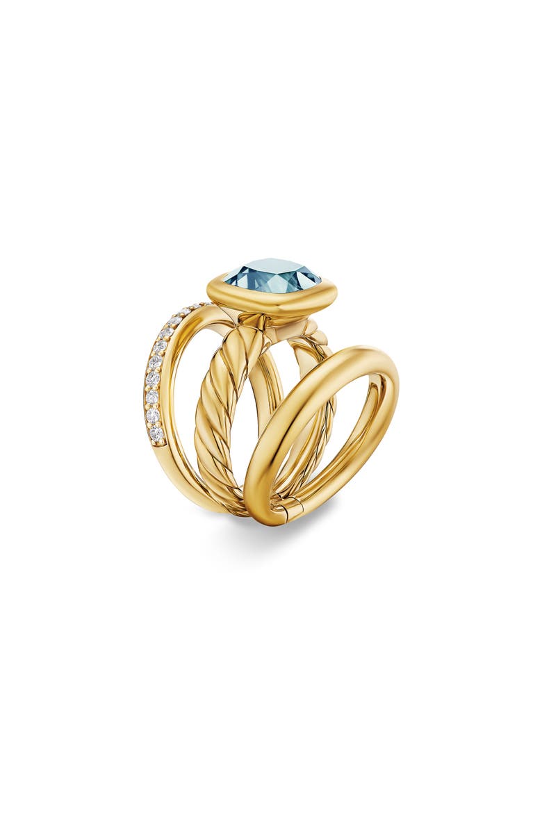 DY Mercer® Three Row Stone Ring in 18K Yellow Gold with Sky Blue Topaz & Diamonds, 12mm, Alternate, color, SKY BLUE TOPAZ