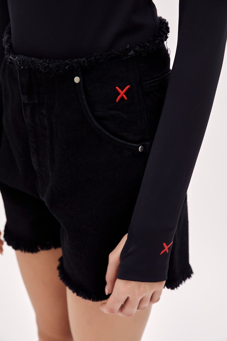 Cotton High Waist Denim Shorts, Alternate, color, BLACK