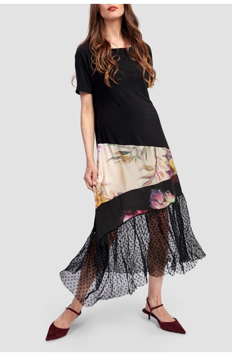 Alembika Mixed media pieced T-shirt dress, Main, color, 